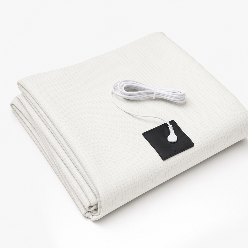 Day Sleeper Grounding Bedsheet folded with grounding cord