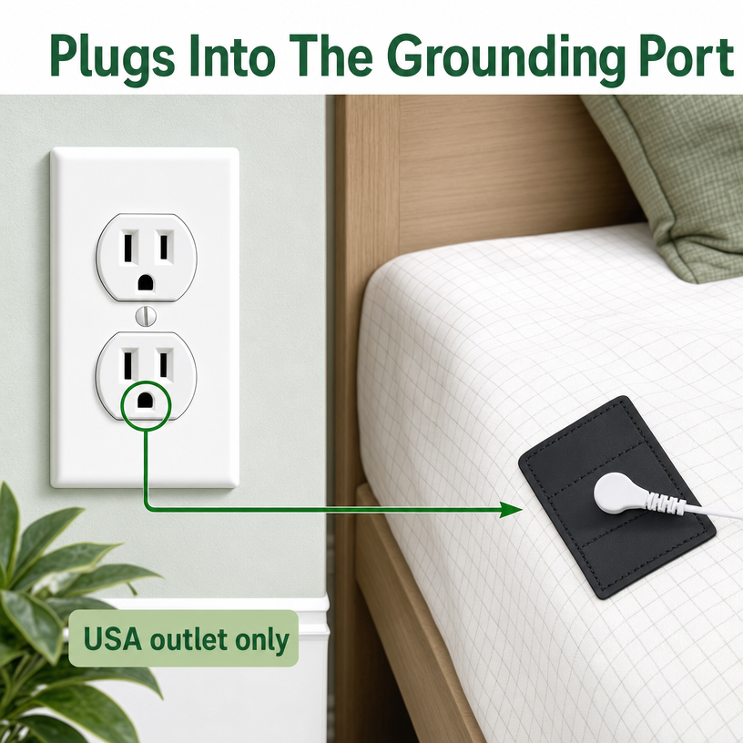 USA outlet grounding port connected to Day Sleeper Grounding Bedsheet