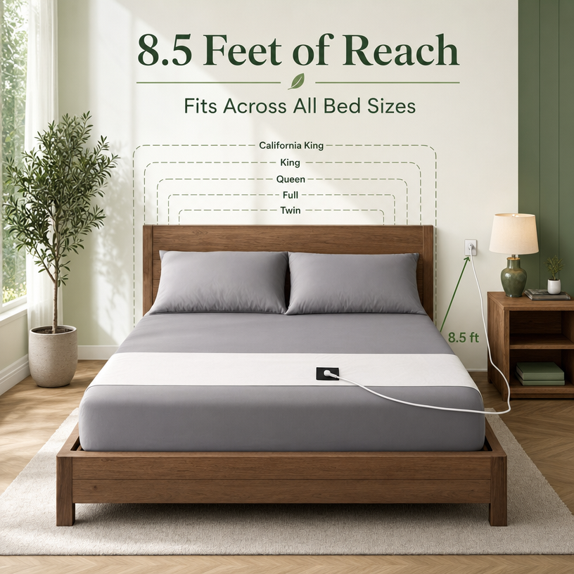 Day Sleeper grounding cord reach across bed sizes